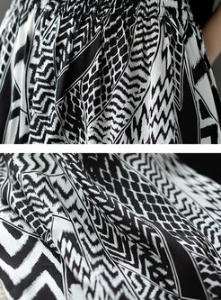 Bicolor Geometric Print A Line Skirt