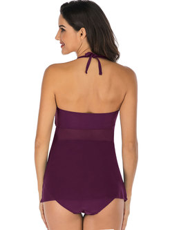 Sexy Halter Solid Ruched Tankini