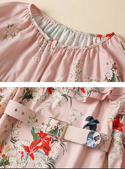 Pink Print 3/4 Sleeve Ruffle Tiered Maxi Dress