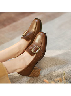 Brief Square Toe Buckle Chunky Heel Shoes