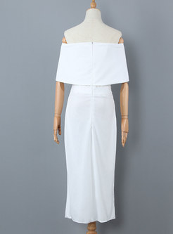 Off-the-shoulder White Split Bodycon Dress