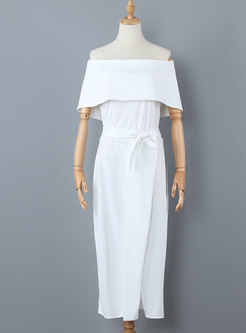 Off-the-shoulder White Split Bodycon Dress