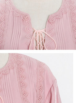 Sweet Pink Embroidered Flare Sleeve Skater Dress