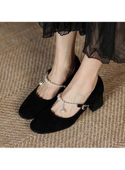 Rounded Toe Low-fronted Pearl Embellished Heels