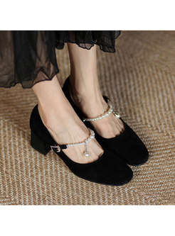 Rounded Toe Low-fronted Pearl Embellished Heels