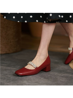 Low-fronted Pearl Embellished Block Heel Shoes