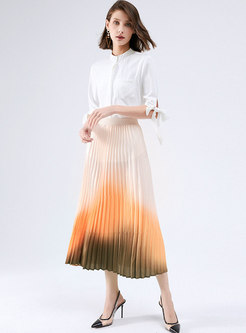 High Waisted Tie Dye Pleated Maxi Skirt