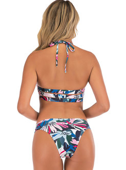 Sexy Halter Backless Print Bikini