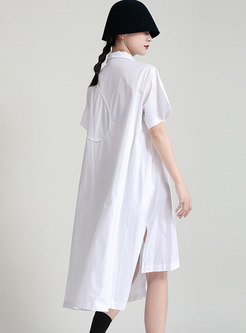 Plus Size Solid Asymmetric Midi Shirt Dress