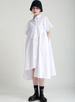 Plus Size Solid Asymmetric Midi Shirt Dress