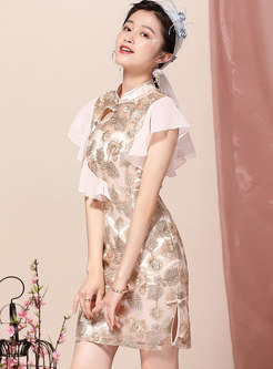 Mandarin Collar Embroidered Cheongsam Mini Dress