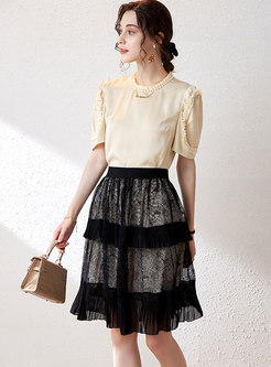 Sweet Pearl Pullover Top & Lace A Line Skirt