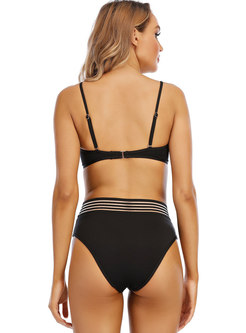 Black Bandeau Mesh Transparent Patchwork Bikini