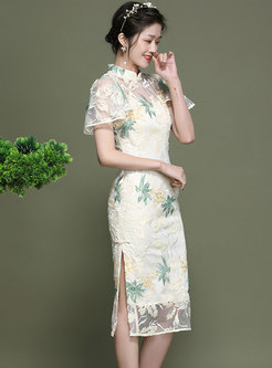 Retro Mandarin Collar Embroidered Cheongsam Dress