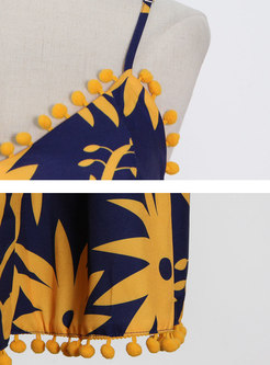 Boho V-neck Print Fringe Beach Maxi Sundress