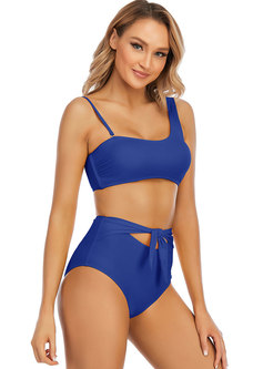 Solid Sexy Scoop Neck High Waisted Tankini
