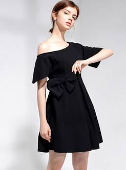 Black Off-the-shoulder A Line Mini Dress
