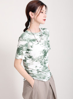 Casual Pullover Tie-dye Slim T-shirt