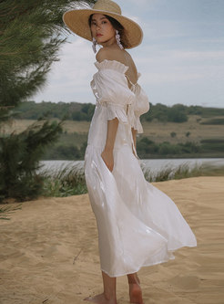 White Boho Off-the-shoulder Beach Maxi Dress