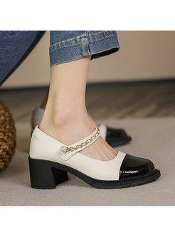 Rounded Toe Color-blocked Chain Embellished Heels