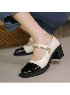 Rounded Toe Color-blocked Chain Embellished Heels