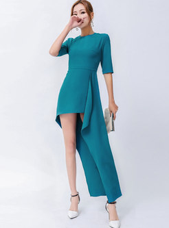 Blue Half Sleeve Asymmetric Party Dress