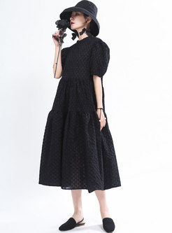 Black Puff Sleeve High Waisted Plus Size Dress
