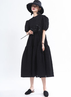 Black Puff Sleeve High Waisted Plus Size Dress