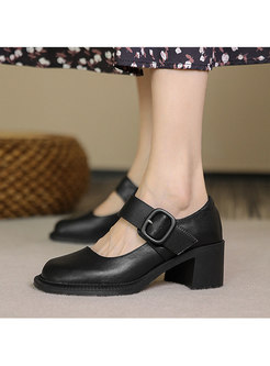 Rounded Toe Low-fronted Chunky Heel Spring/Fall Shoes