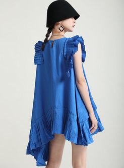 Plus Size Sleeveless Pleated Asymmetric Dress