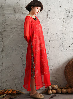 Plus Size Transparent Shift Dress With Print Slip Dress