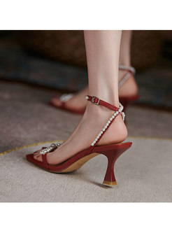 Square Neck Pearl Embellished High Heel Sandals