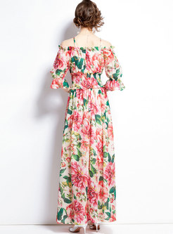 Boho Off-the-shoulder Half Sleeve Print Maxi Dress