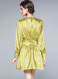 Long Sleeve Jacquard High Waisted Mini Dress
