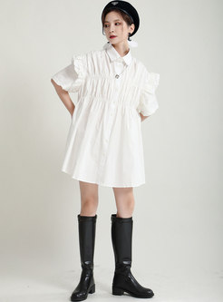 Casual Plus Size Lettuce Patchwork Mini Shirt Dress