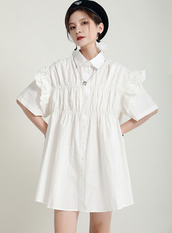 Casual Plus Size Lettuce Patchwork Mini Shirt Dress