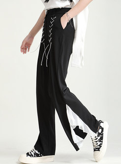 Casual High Waisted Patchwork Straight Pants