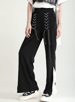 Casual High Waisted Patchwork Straight Pants