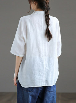 Retro Linen Embroidered Loose Blouse