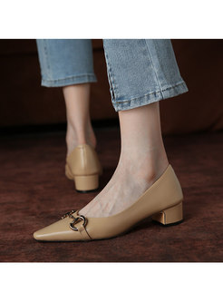 Low-fronted Metal Embellished Low Chunky Heel Shoes