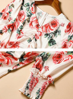 Print Half Sleeve Shirred Bodycon Peplum Dress