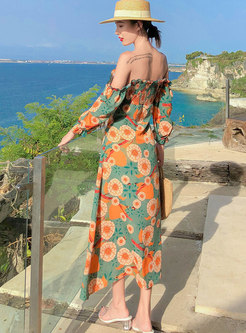 Boho Off-the-shoulder Print Beach Maxi Dress