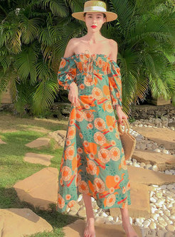 Boho Off-the-shoulder Print Beach Maxi Dress