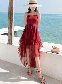 Wine Red Layered Mesh A Line Beach Maxi Dress