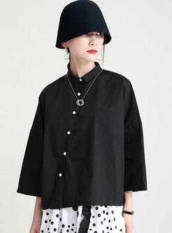 Black Casual Plus Size Asymmetric Loose Shirt