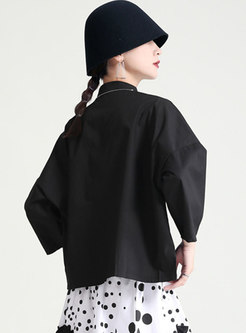 Black Casual Plus Size Asymmetric Loose Shirt