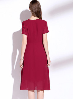 V-neck Short Sleeve A Line Chiffon Dress