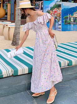 Boho Off-the-shoulder Floral A Line Beach Maxi Dress