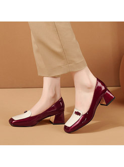 Square Toe Color-blocked Block Heel Shoes