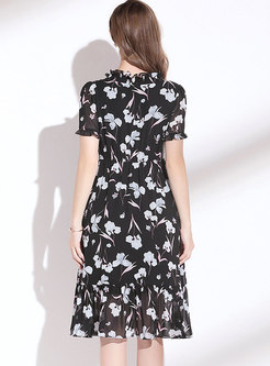 Short Sleeve Print Chiffon Knee-length Dress
